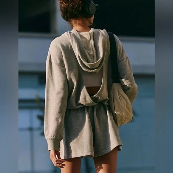 NEW Free People FP Movement Such A Flirt Hooded Romper heather Gray size  S - Picture 2 of 5